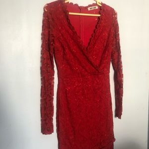 Long Sleeved Red Lace Dress